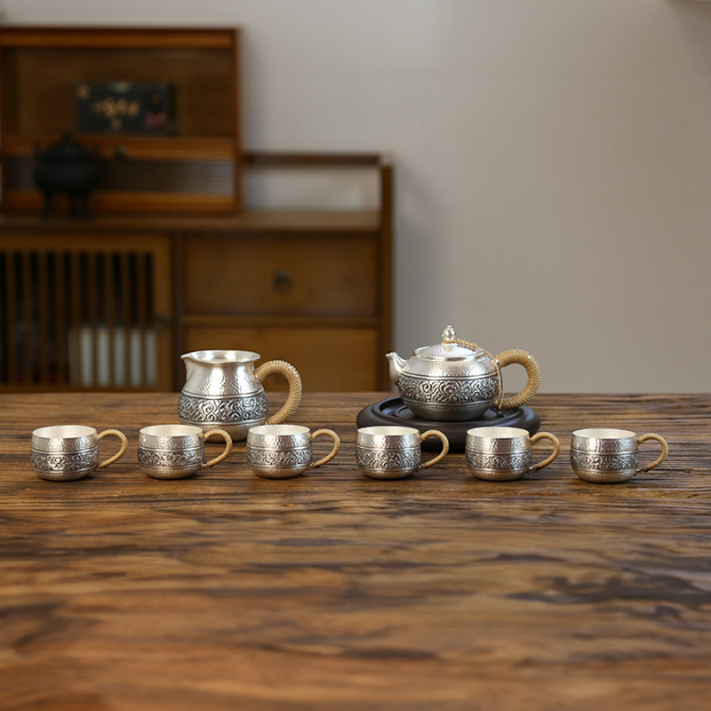 Chinese Hand-Hammered Silver Tea Set
