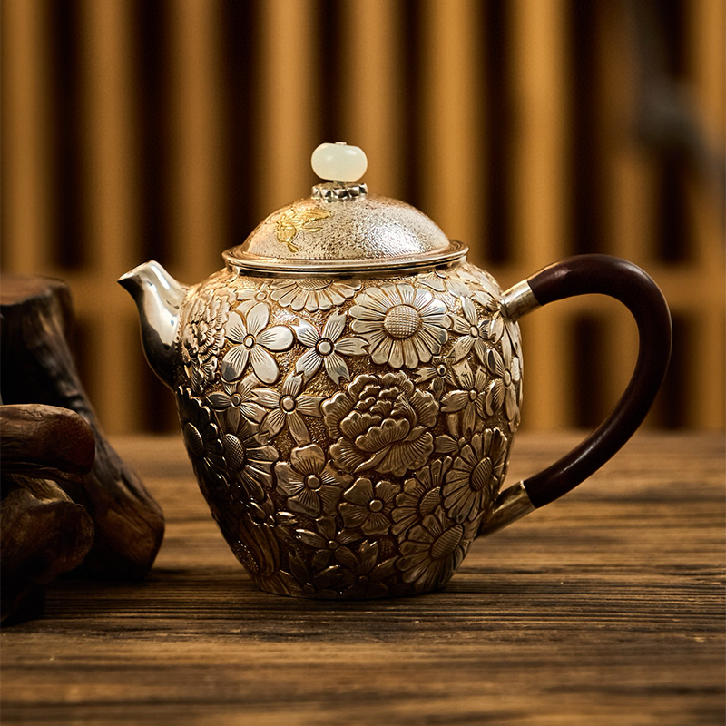 Chinese Hand-Hammered Silver Teapot