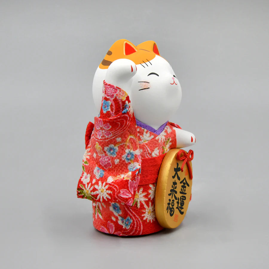 Yakushigama Maneki-Neko Chirimen Golden Luck Beckoning Cat