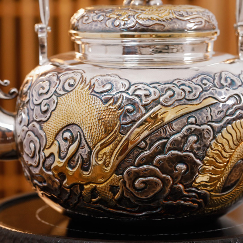 Chinese Hand-Hammered Silver Tea set