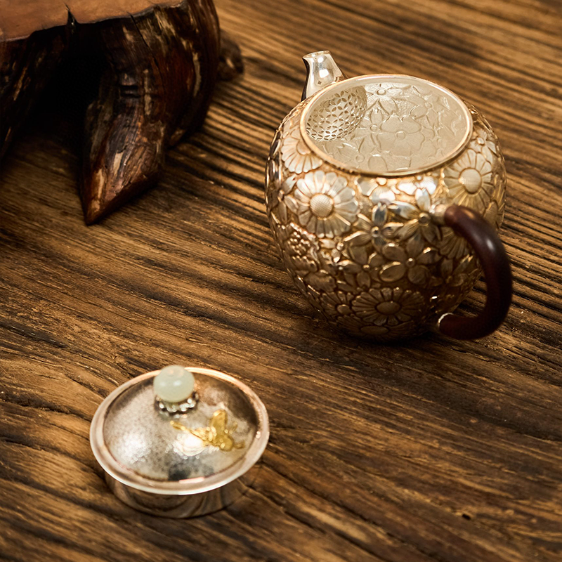 Chinese Hand-Hammered Silver Teapot