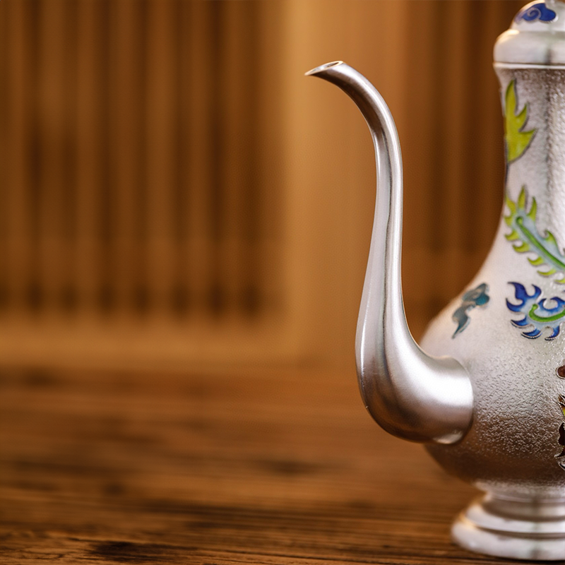 Chinese Hand-Hammered Silver Wine Set