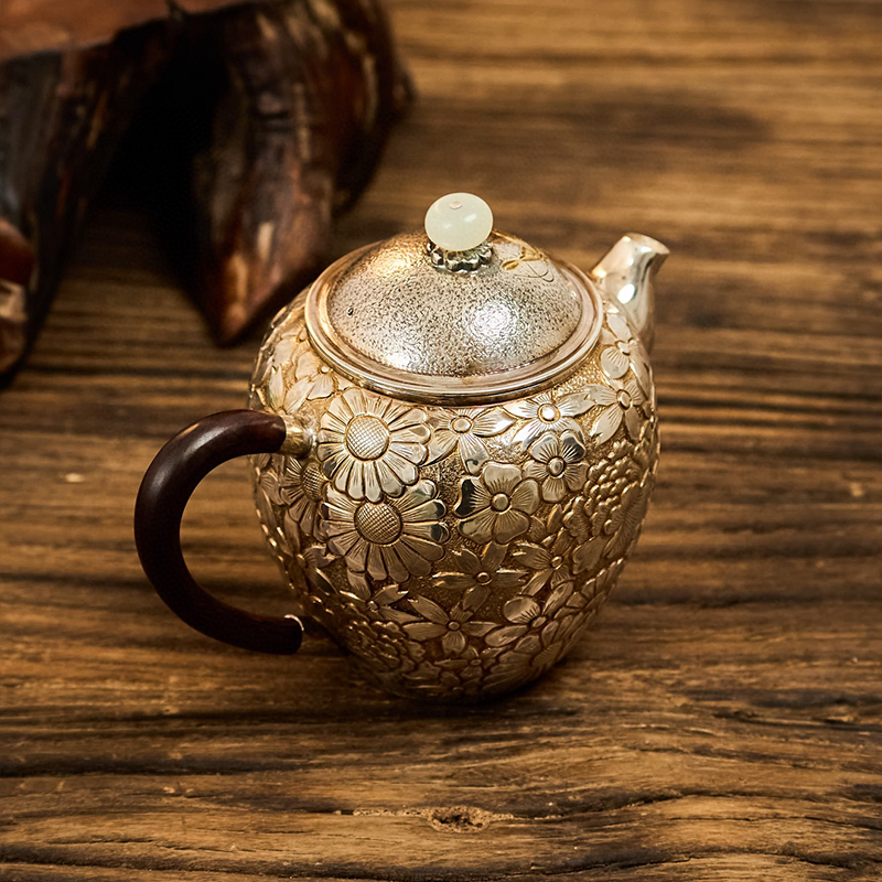 Chinese Hand-Hammered Silver Teapot