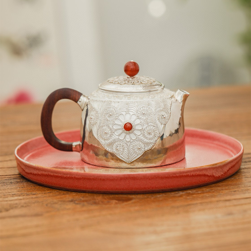 Chinese Hand-Hammered Silver Teapot