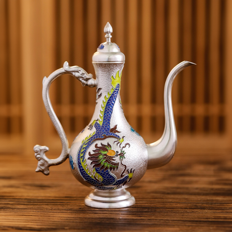 Chinese Hand-Hammered Silver Wine Set