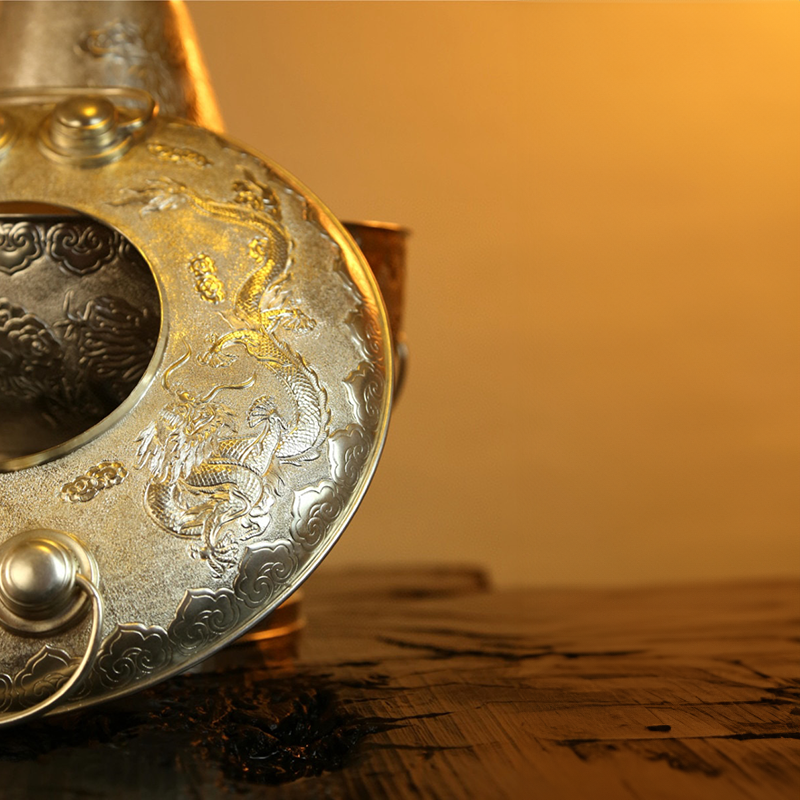 Chinese Hand-Hammered Silver Hot Pot