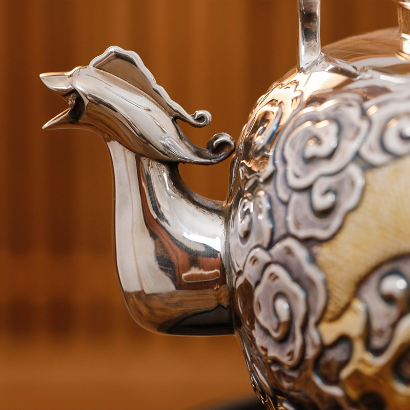 Chinese Hand-Hammered Silver Tea set