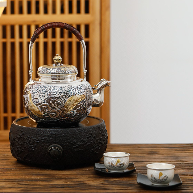 Chinese Hand-Hammered Silver Tea set