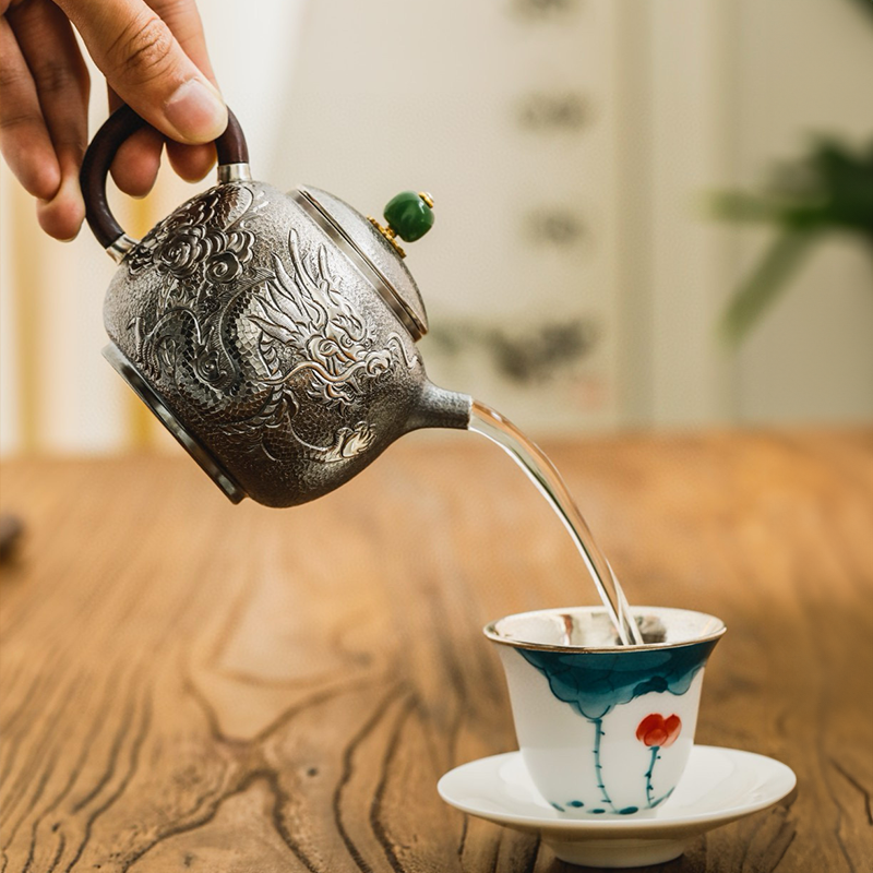 Chinese Hand-Hammered Silver Teapot