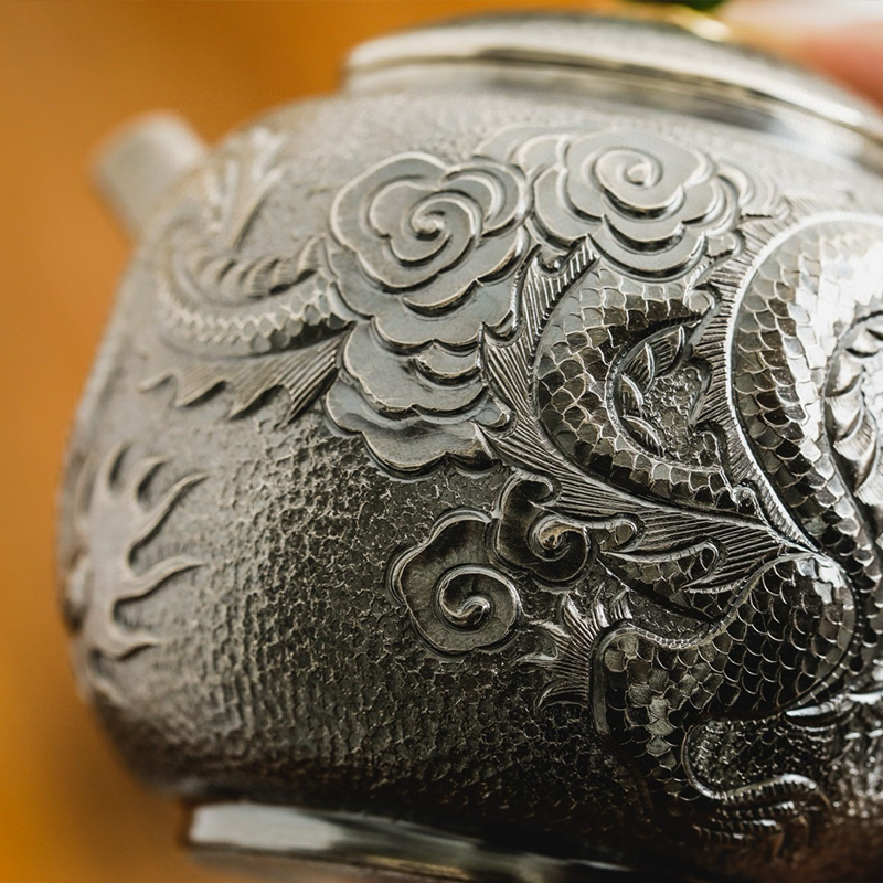 Chinese Hand-Hammered Silver Teapot