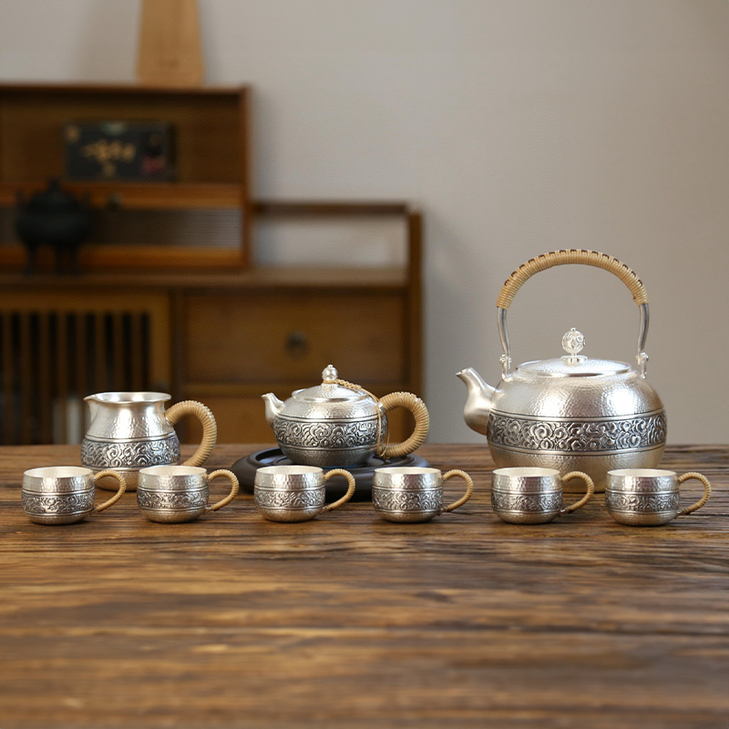 Chinese Hand-Hammered Silver Tea Set