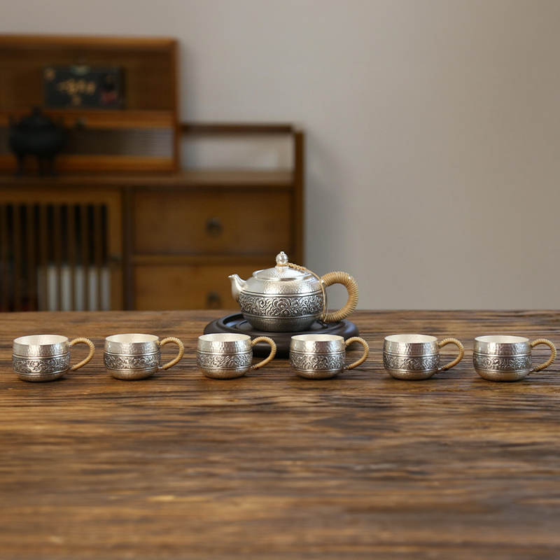 Chinese Hand-Hammered Silver Tea Set