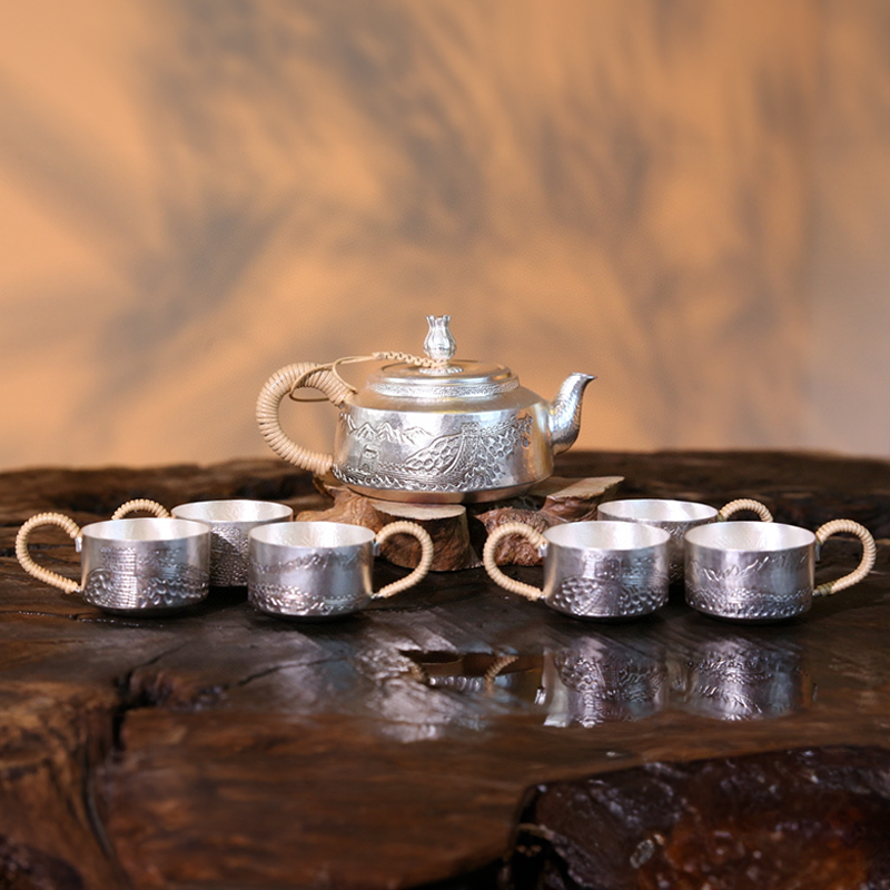 Chinese Hand-Hammered Silver Tea Set