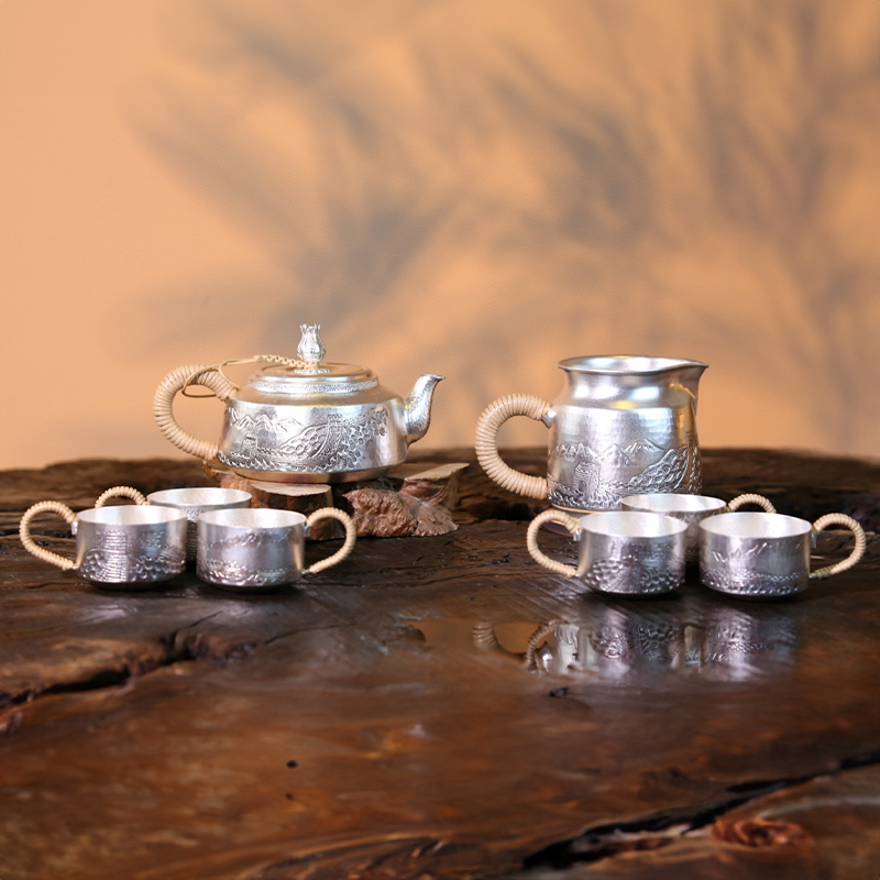 Chinese Hand-Hammered Silver Tea Set