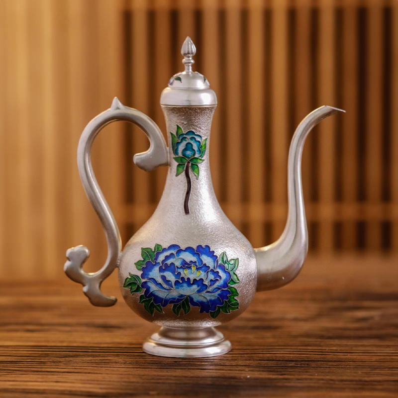 Chinese Hand-Hammered Silver Wine Set