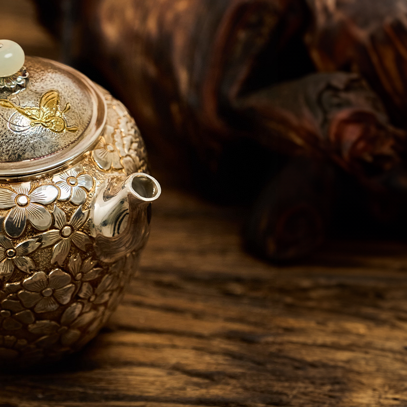 Chinese Hand-Hammered Silver Teapot