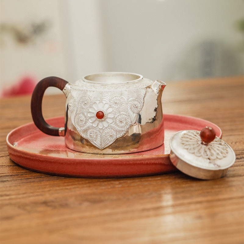 Chinese Hand-Hammered Silver Teapot