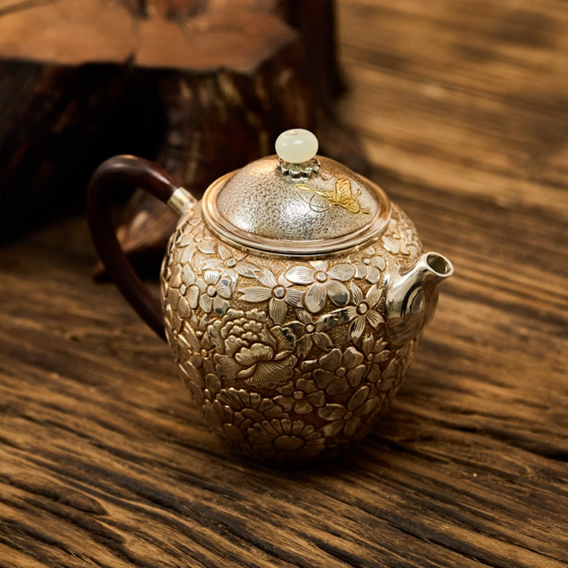 Chinese Hand-Hammered Silver Teapot