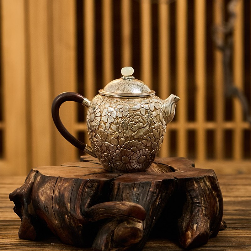 Chinese Hand-Hammered Silver Teapot
