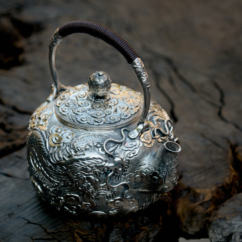 Chinese Hand-Hammered Silver Teapot