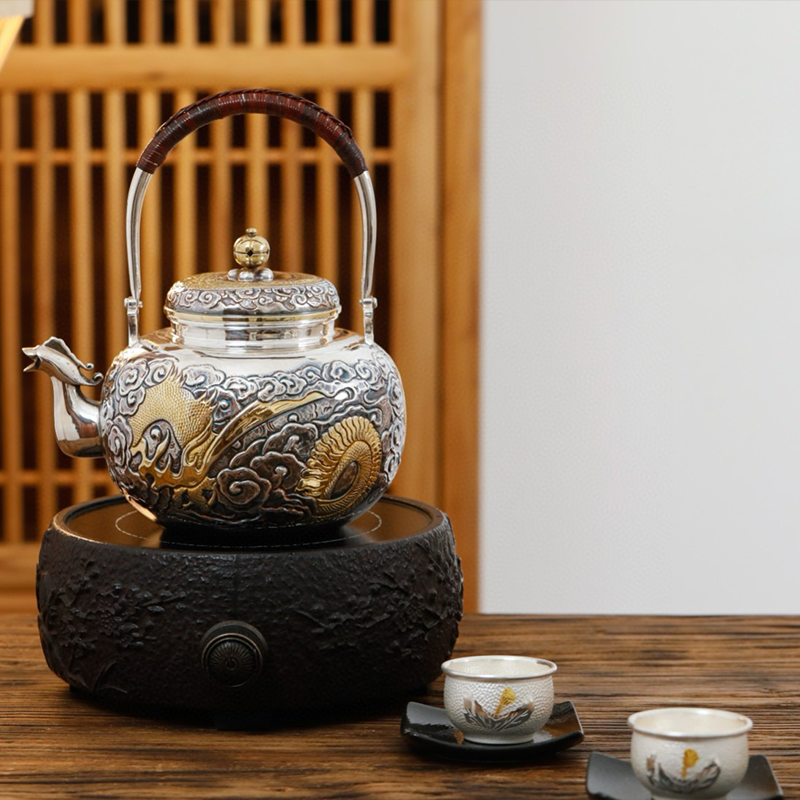 Chinese Hand-Hammered Silver Tea set