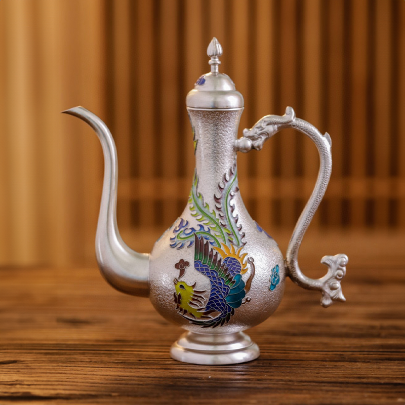 Chinese Hand-Hammered Silver Wine Set