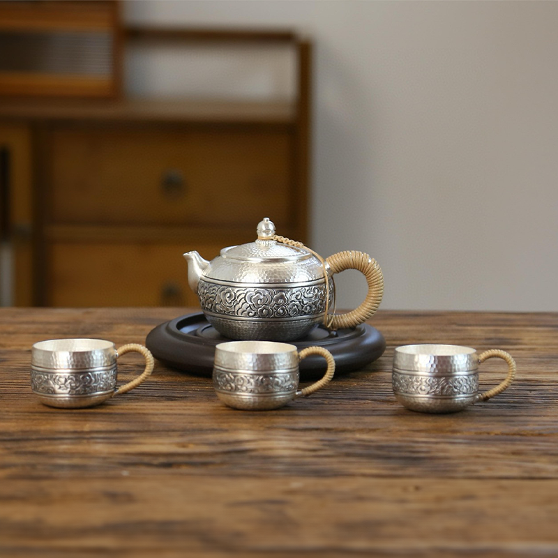 Chinese Hand-Hammered Silver Tea Set