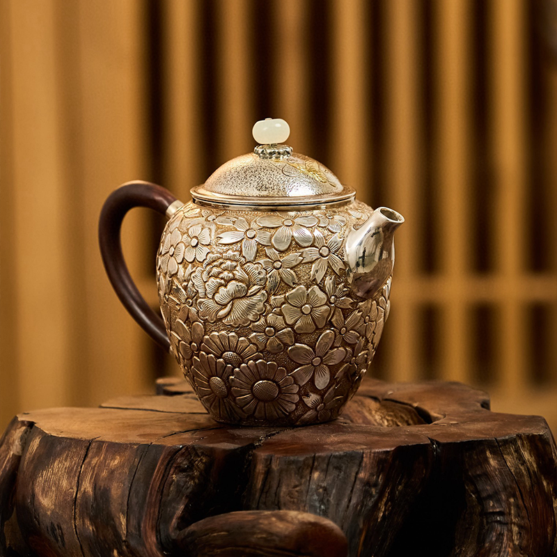 Chinese Hand-Hammered Silver Teapot