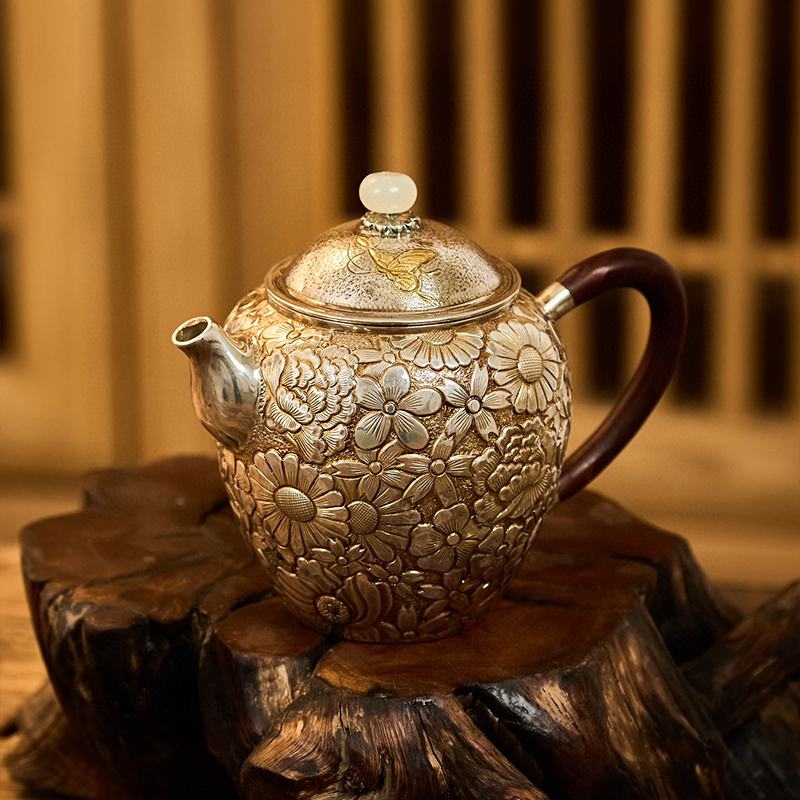 Chinese Hand-Hammered Silver Teapot