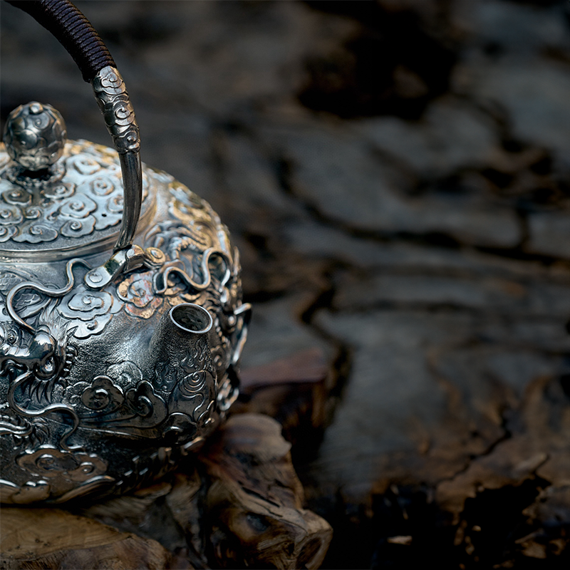 Chinese Hand-Hammered Silver Teapot