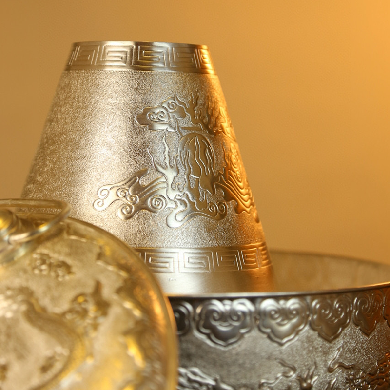 Chinese Hand-Hammered Silver Hot Pot
