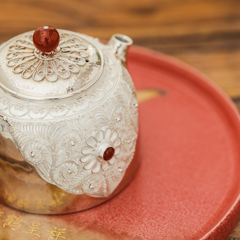 Chinese Hand-Hammered Silver Teapot