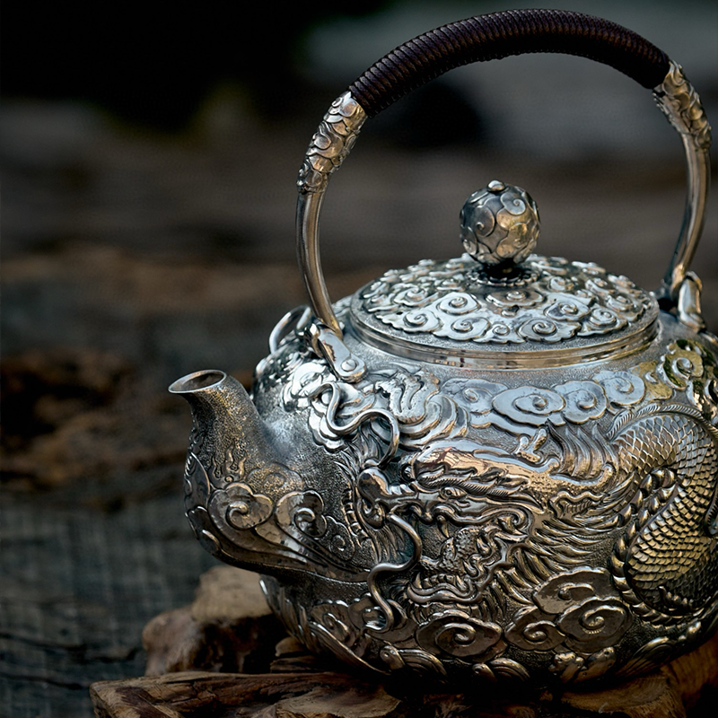 Chinese Hand-Hammered Silver Teapot