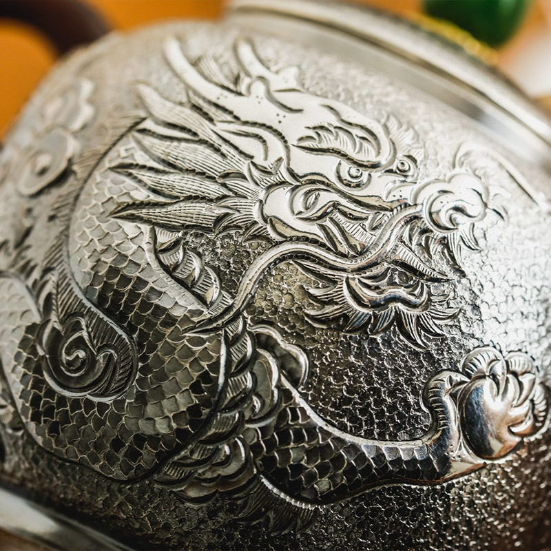 Chinese Hand-Hammered Silver Teapot