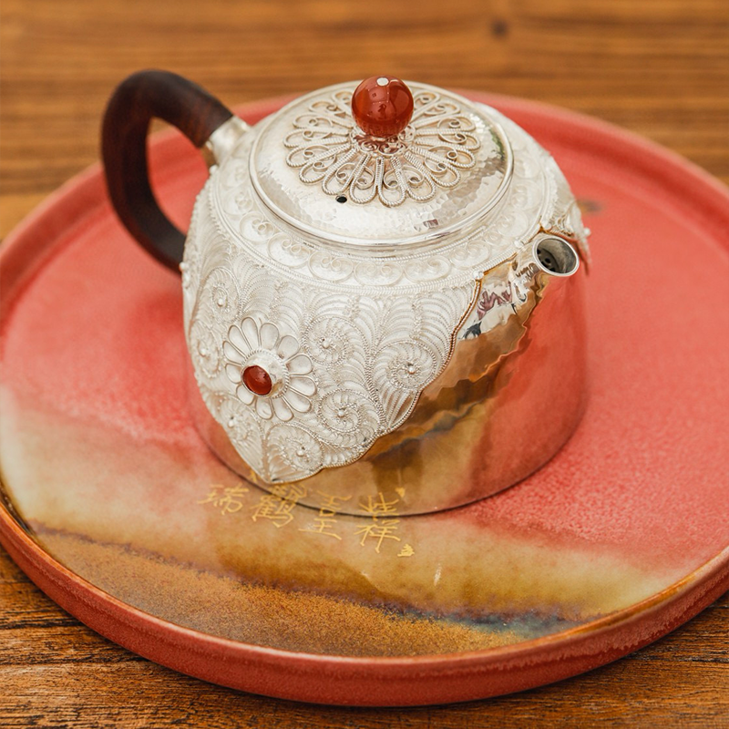 Chinese Hand-Hammered Silver Teapot