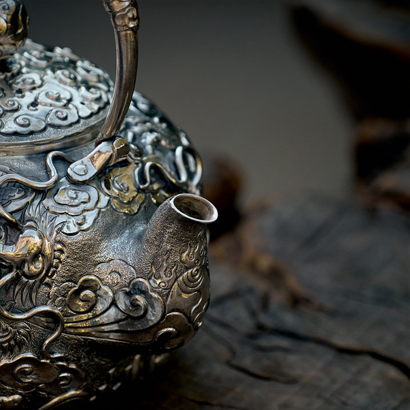 Chinese Hand-Hammered Silver Teapot