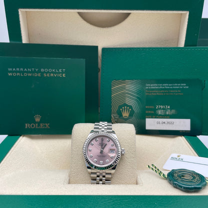 中古ロレックス レディ デイトジャスト 28mm レディース腕時計 - Ref. 279174 ピンク文字盤 (2022年)