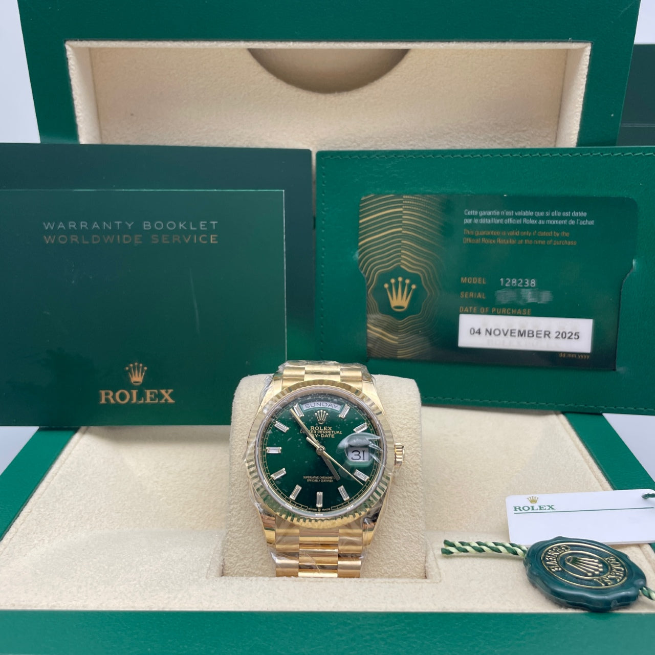 中古ロレックス デイデイト 36mm メンズ腕時計 - Ref. 128238 グリーンダイヤル (2025)