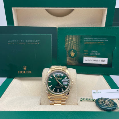中古ロレックス デイデイト 36mm メンズ腕時計 - Ref. 128238 グリーンダイヤル (2025)
