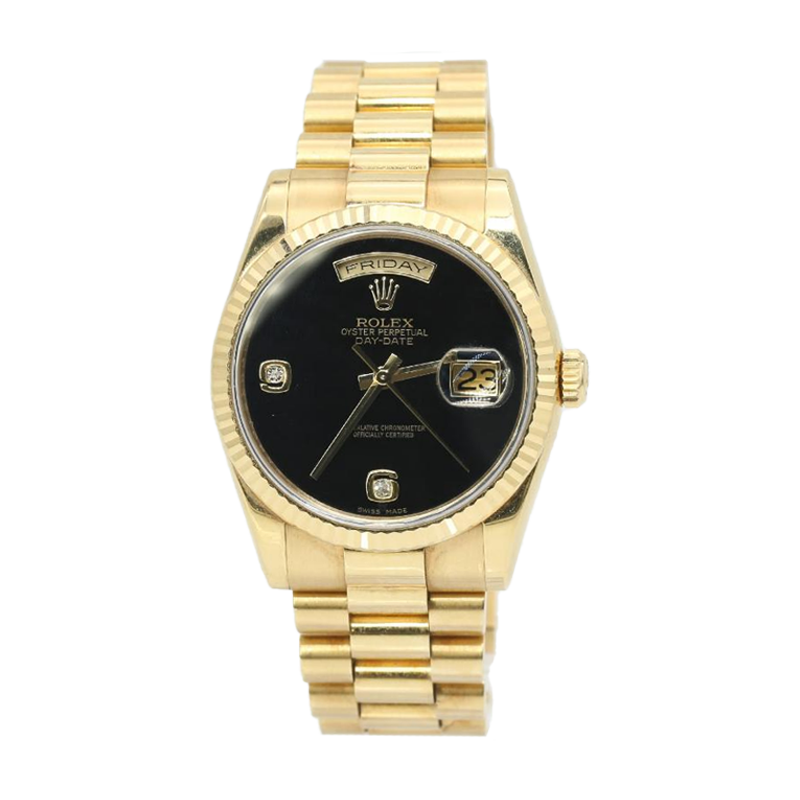Pre-owned Rolex Day-Date 36mm Men's Watch - ref 118238 Soild 18k Gold Onyx Diamond Dial (2012)