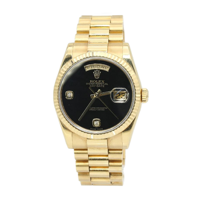 Pre-owned Rolex Day-Date 36mm Men's Watch - ref 118238 Soild 18k Gold Onyx Diamond Dial (2012)