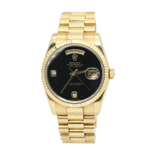 Pre-owned Rolex Day-Date 36mm Men's Watch - ref 118238 Soild 18k Gold Onyx Diamond Dial (2012)