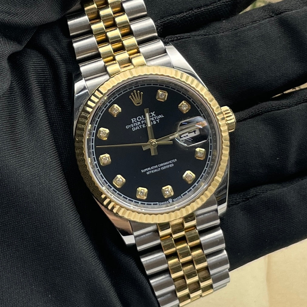 Pre-owned Rolex Datejust 36 36mm Men's Watch - ref 126232 Black & Diamond Dial