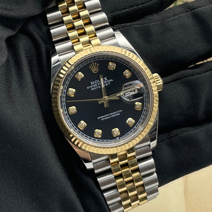 Pre-owned Rolex Datejust 36 36mm Men's Watch - ref 126232 Black & Diamond Dial