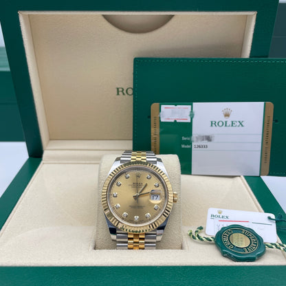 Pre-owned Rolex Datejust 41 41mm Men's Watch - ref 126333 Champagne & Diamond Dial (2019)