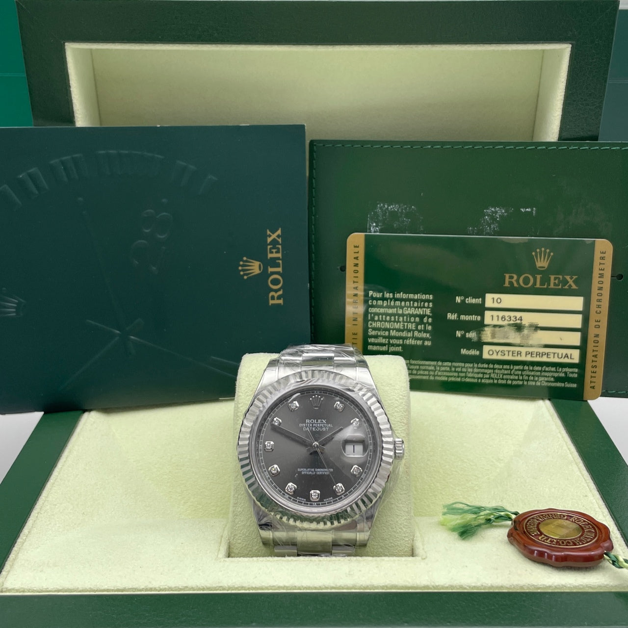 Pre-owned Rolex Datejust 41mm Men's Watch - ref 116334 Diamond-Gray Dial (2012)