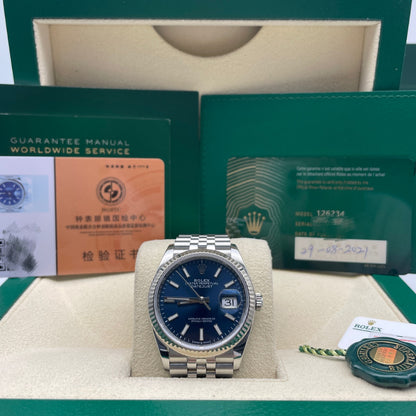 中古 ロレックス デイトジャスト 36 36mm メンズ腕時計 - Ref. 126234 ブルーダイヤル (2021年)