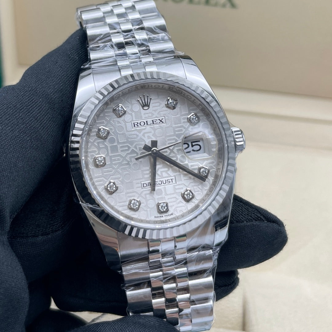 Pre-owned Rolex Datejust 36 36mm Men's Watch - ref 116234G Diamond & Silver Dial