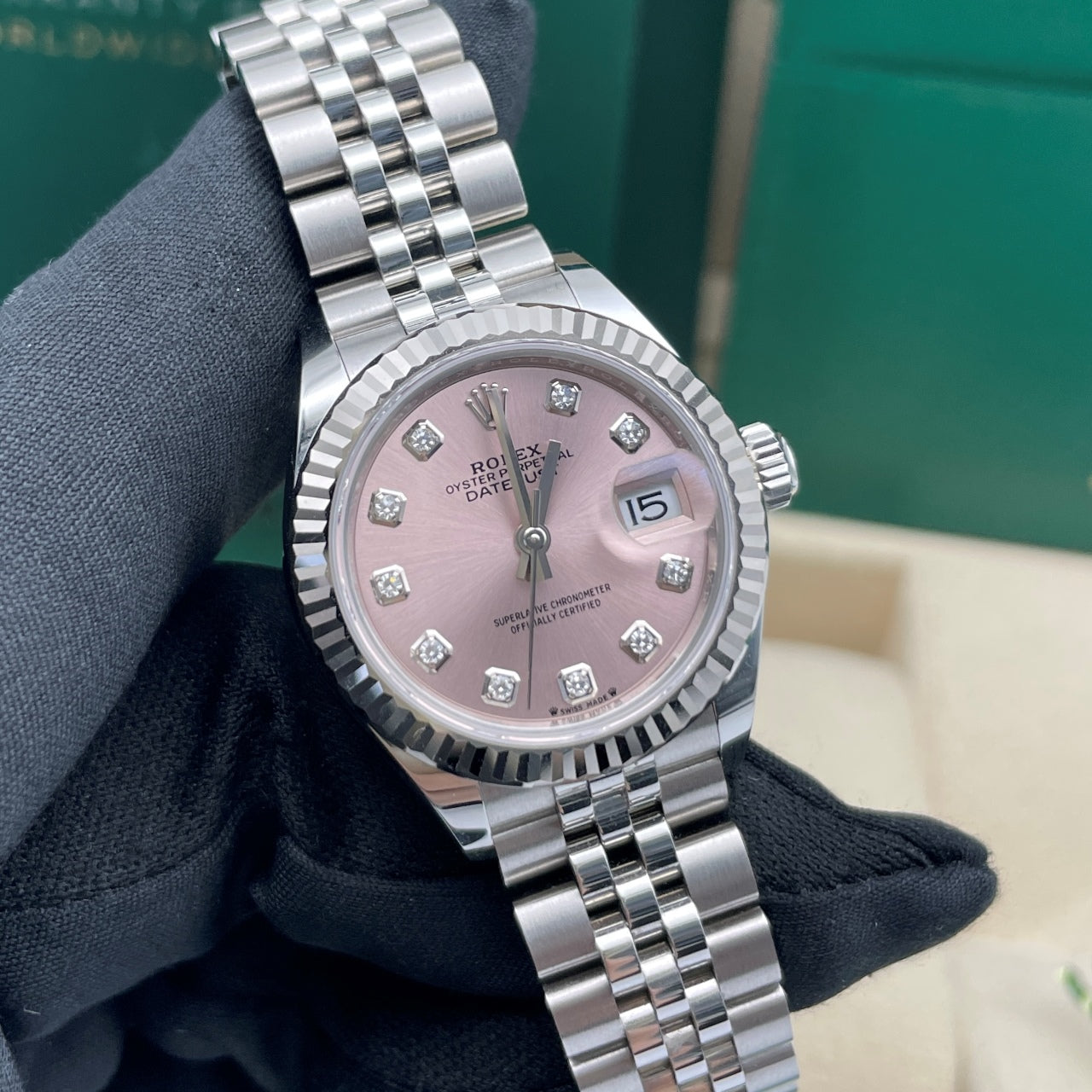 中古ロレックス レディ デイトジャスト 28mm レディース腕時計 - Ref. 279174 ピンク文字盤 (2022年)