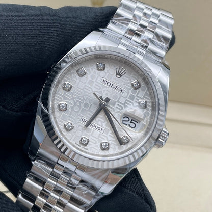 Pre-owned Rolex Datejust 36 36mm Men's Watch - ref 116234G Diamond & Silver Dial